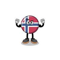 caricatura de mascota de la bandera de noruega posando con músculo vector