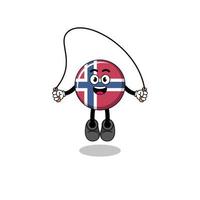 norway flag mascot cartoon is playing skipping rope vector