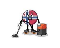 mascota del personaje de la bandera de noruega con aspiradora vector