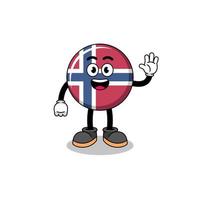 dibujos animados de bandera de noruega haciendo gesto de mano de onda vector
