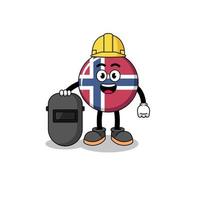 mascota de la bandera de noruega como soldador vector