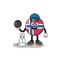 mascota de la bandera de noruega como jugador de bolos vector
