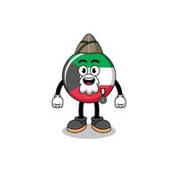 caricatura de personaje de la bandera de kuwait como veterano vector