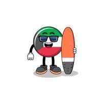 Mascot cartoon of kuwait flag as a surfer vector