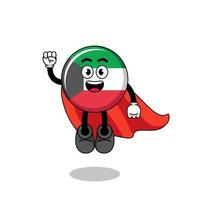 dibujos animados de bandera de kuwait con superhéroe volador vector