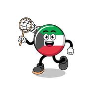 caricatura de la bandera de kuwait atrapando una mariposa vector