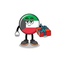 ilustración de la mascota de la bandera de kuwait dando un regalo vector