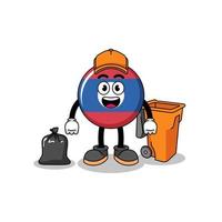 Illustration of laos flag cartoon as a garbage collector vector