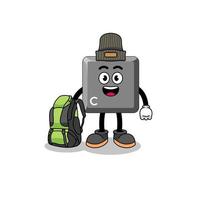 Illustration of keyboard C key mascot as a hiker vector