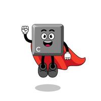 keyboard C key cartoon with flying superhero vector