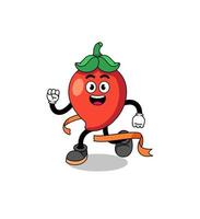 Mascot cartoon of chili pepper running on finish line vector