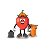 Illustration of chili pepper cartoon as a garbage collector vector