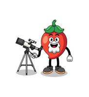 Illustration of chili pepper mascot as an astronomer vector