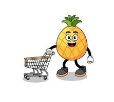 Cartoon of pineapple holding a shopping trolley vector