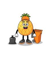 Illustration of pineapple cartoon as a garbage collector vector