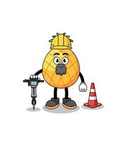 caricatura de personaje de piña trabajando en la construcción de carreteras vector