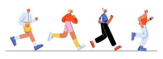 People run in row, marathon, jogging, running vector