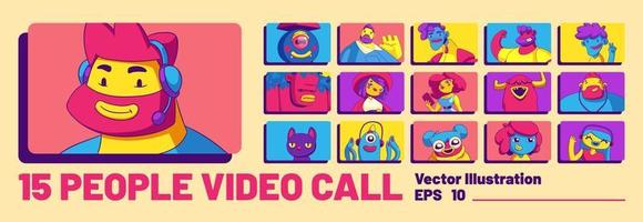 Set of characters video call, online conference vector