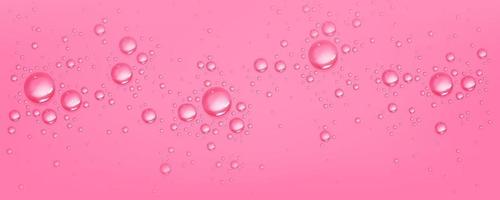 Water drops on pink background, spherical bubbles vector