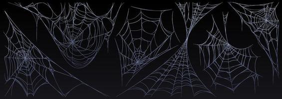 Spider web Halloween set, cobweb spooky insect net vector