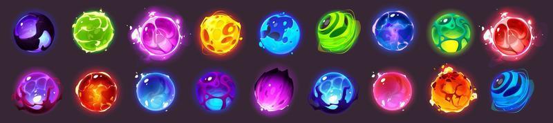 Alien space planets cartoon design elements set vector