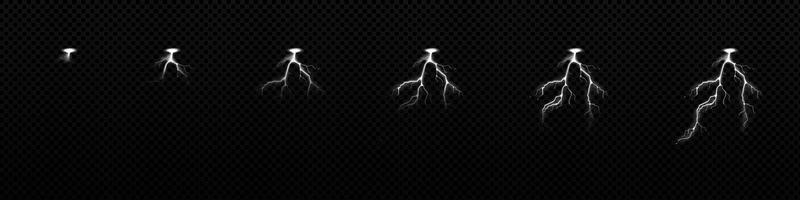 Lightnings strikes animation sprite sheet, thunder vector