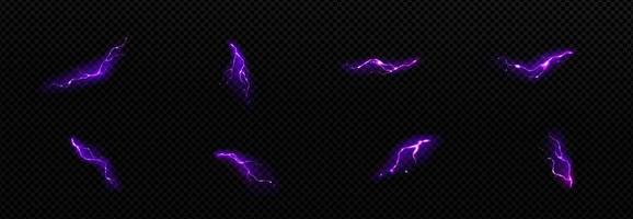 Lightnings, purple thunderbolt strikes at night vector