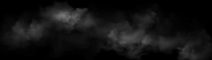 humo, niebla, nubes blancas sobre fondo negro vector