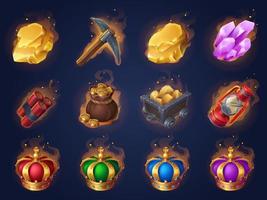 Game mining props icons, game assets, mine items vector