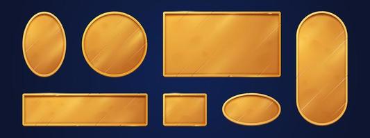 Gold game signs, name plates, empty golden plaques vector