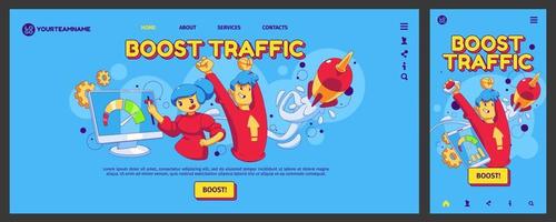 Boost traffic landing page, app ui onboard screen vector