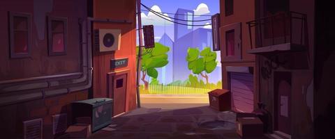 Empty back alley and city street at summer day vector