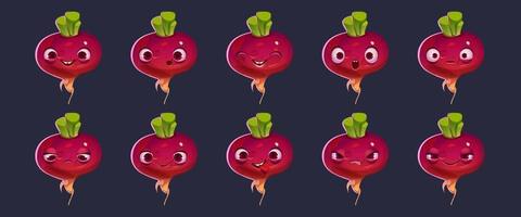 Cute beetroot or beet character face emoji set vector