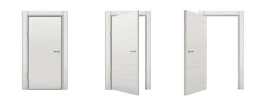 White wooden door in open, closed, ajar position vector