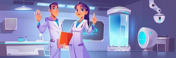Scientists or doctors in futuristic laboratory vector