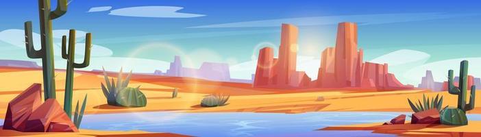 paisaje desértico con agua en oasis vector