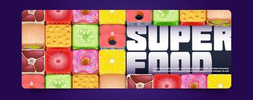 Super food banner with square food icons