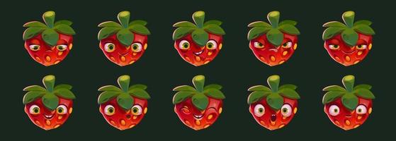 Funny strawberry character with different emotions vector