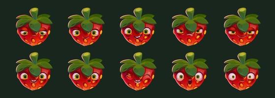 Funny strawberry character with different emotions vector