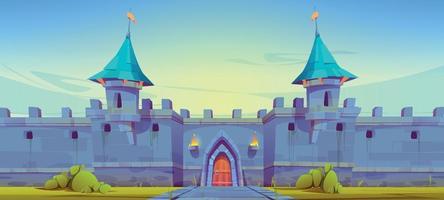 Medieval castle wall, fairytale fortress building vector