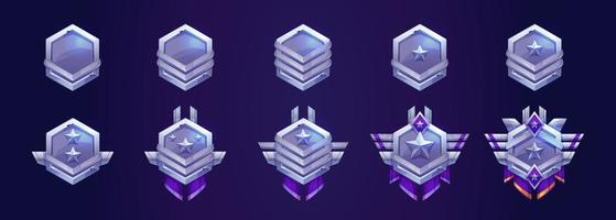 Set of game rank icons isolated on dark blue vector