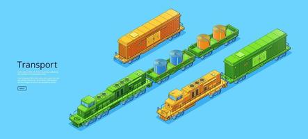 Transport banner with isometric cargo trains vector