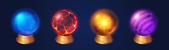 Crystal globes, witch or sorcerer magic spheres vector