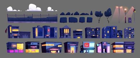 Night city elements, street constructor, objects vector