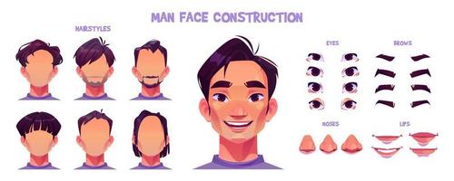 Asian man face construction cartoon set on white vector