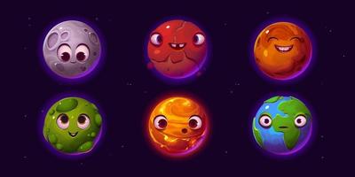 conjunto de personajes de dibujos animados planeta aislado vector