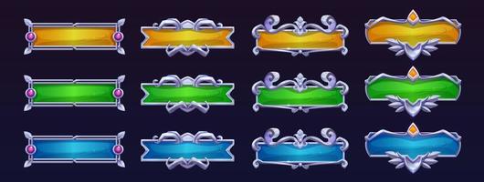 Game buttons with different fantasy silver frames vector