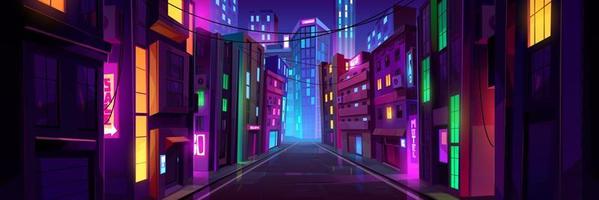 Empty night city street with neon lights vector