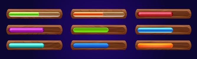 Set of wooden progress bars with color scales vector