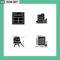 Group of 4 Solid Glyphs Signs and Symbols for divide real estate text build art Editable Vector Design Elements